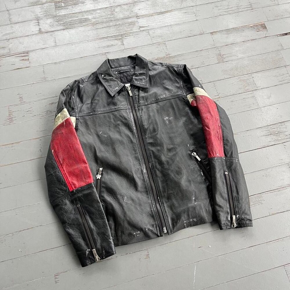 Wilson's Leather M Julian Biker Motorcycle Paint Splattered Leather Jacket